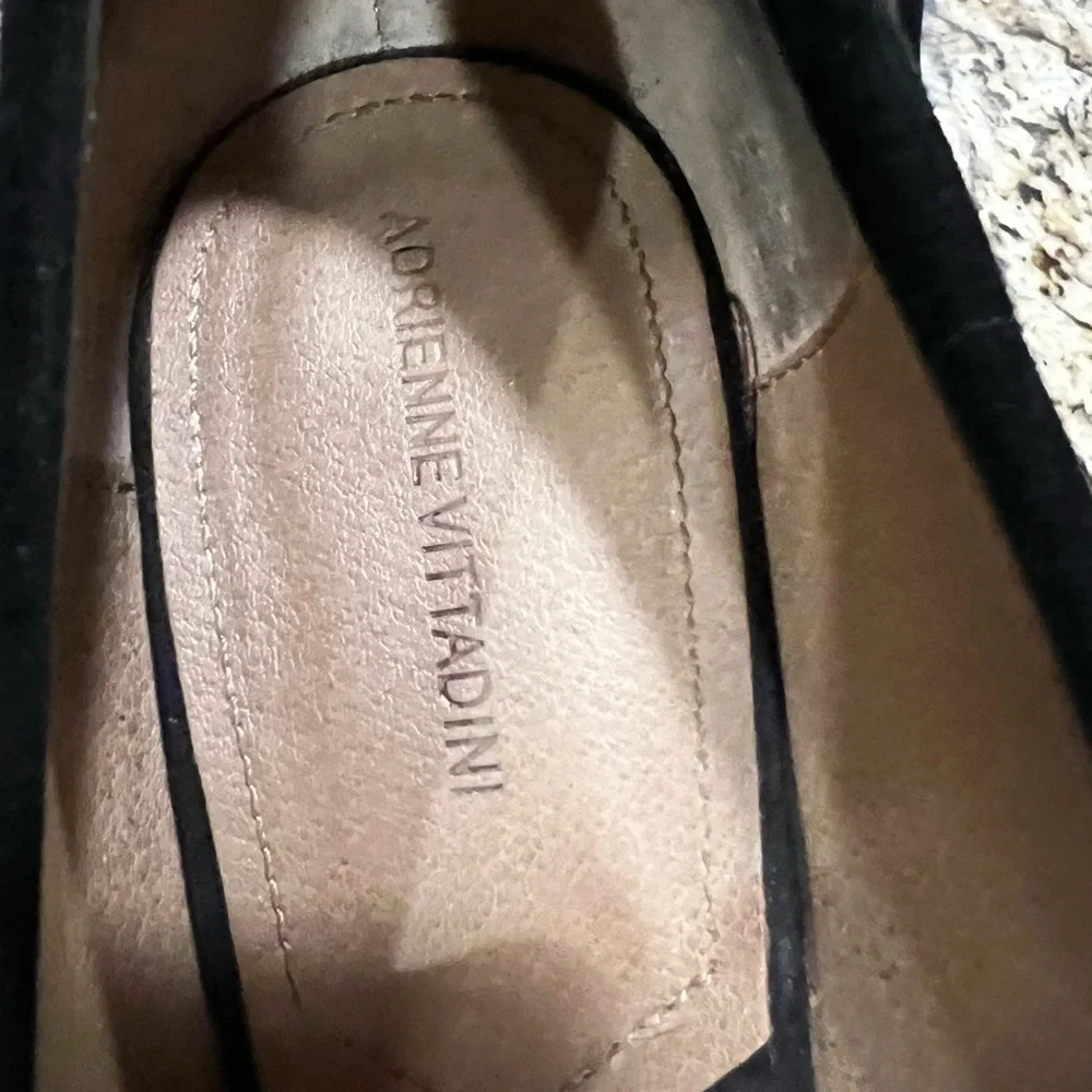 Adrienne Vittadini Black Suede Ginty Pumps Size 10 Block Heel Loafer Buckle